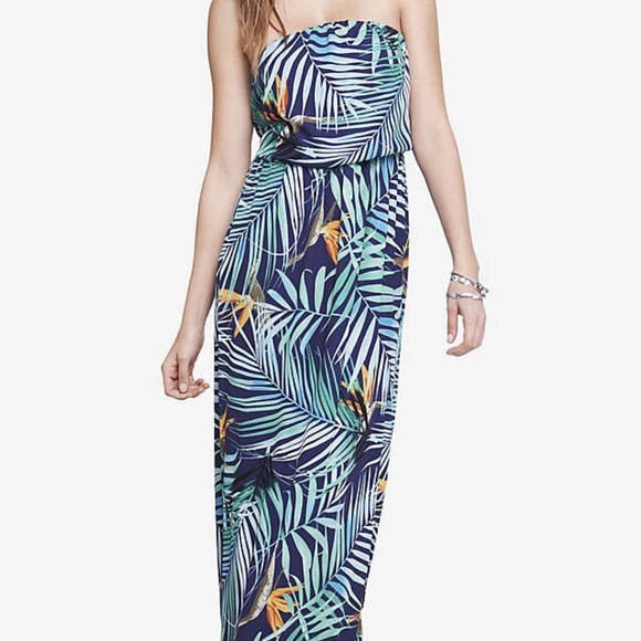Express Dresses & Skirts - Express Tropical Print Strapless Draped Maxi Dress